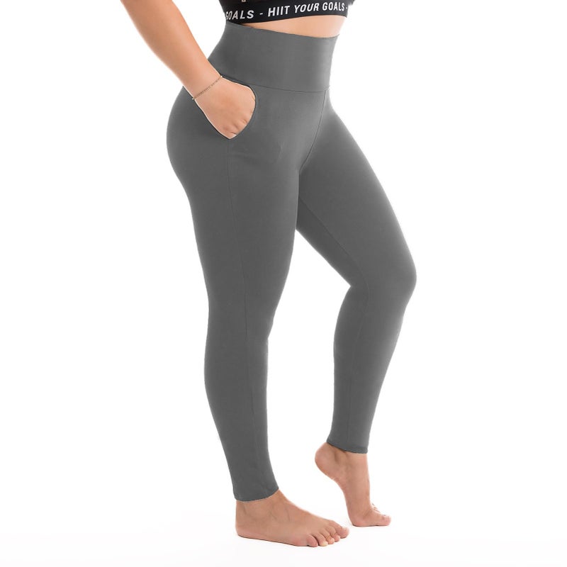 Walifrey Plus Size Leggings with Pockets for Women, High Waist Opaque Tummy Control Leggings Grey XXL - Image 1