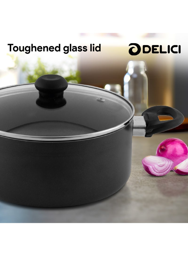 DELICI Nonstick Cookware Set 7 Pcs (NCS7G) | 10X Tougher Coating | Quick & Even Heat Distribution | Suitable for Hot Plate, Halogen, Ceramic, Gas | 24cm Casserole with Lid, 18cm Saucepan with Lid, 24cm Frypan and 2 Nylon Spatulas  - Image 5