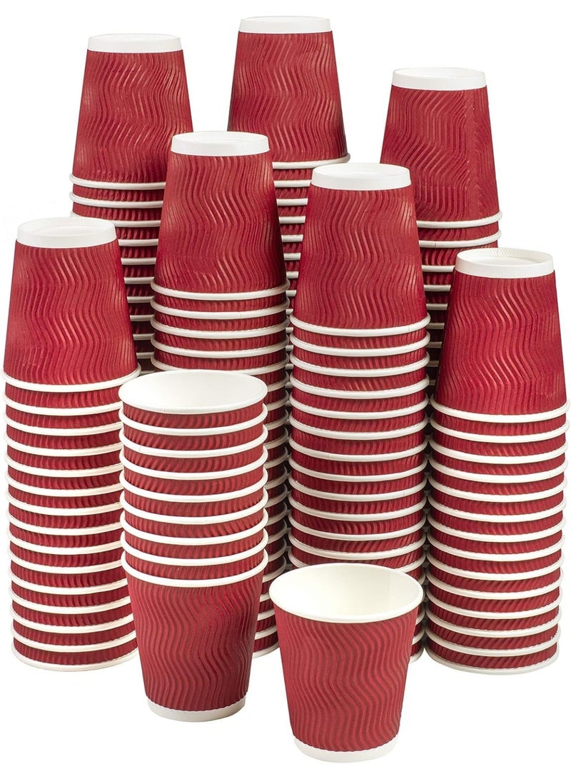 Premium 150 Pcs Disposable Ripple wave Triple wall Insulated Coffee Cups, Red, 8 oz, 3-Layer Ripple Wall Disposable Paper cups, Coffee cups, Recyclable, Disposable cups for Coffee, Tea and Hot Cocoa, - Image 1