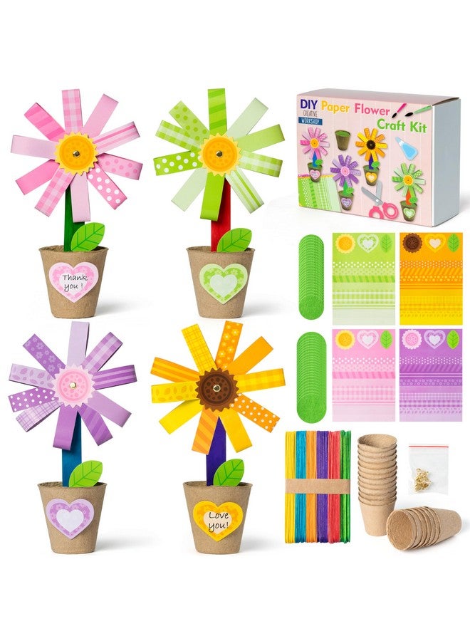 WATINC 24 Pack Teacher Appreciation Flower Paper Pot Craft Kits, Make Your Standing Flowers Gift Crafts Decor, Fun DIY Floral Sunflower Home Graduation School Classroom Art Activities for Kids - Image 1