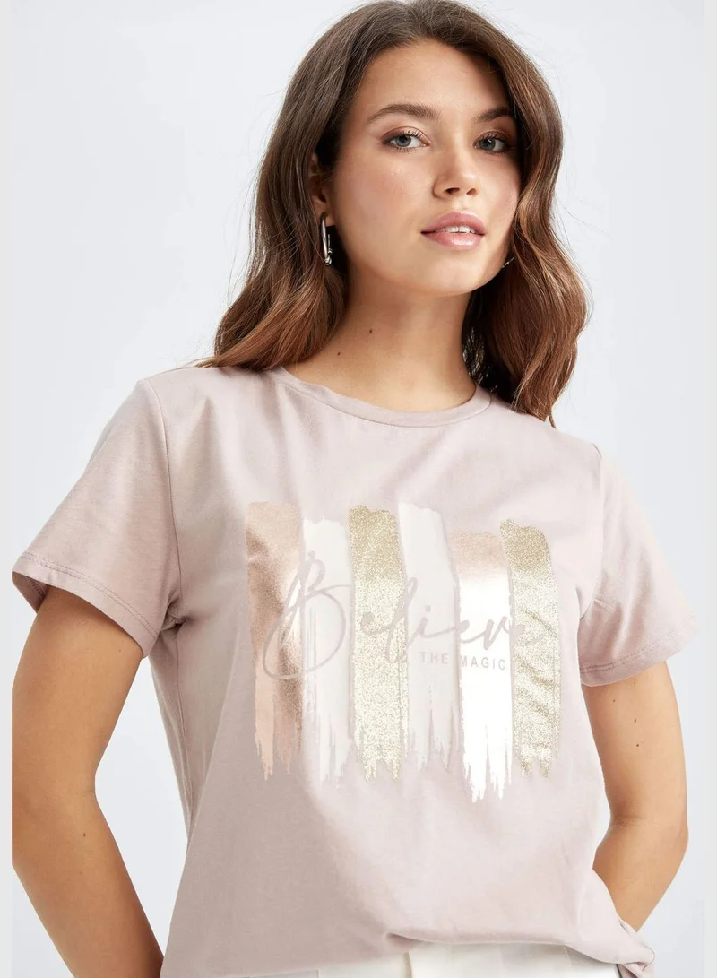 ديفاكتو Woman Regular Fit C Neck Knitted Short Sleeve T-Shirt