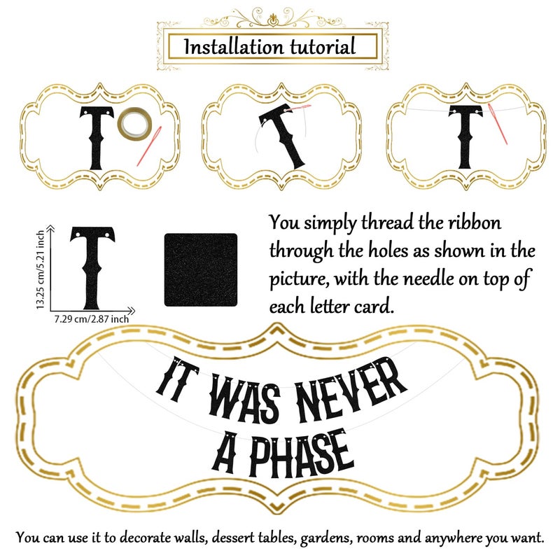 WFKLDF It Was Never A Phase Banner, Old English Emo Birthday Party Decorations, Funeral Decorations, Funeral 30th Birthday Party Supplies Black - Image 1