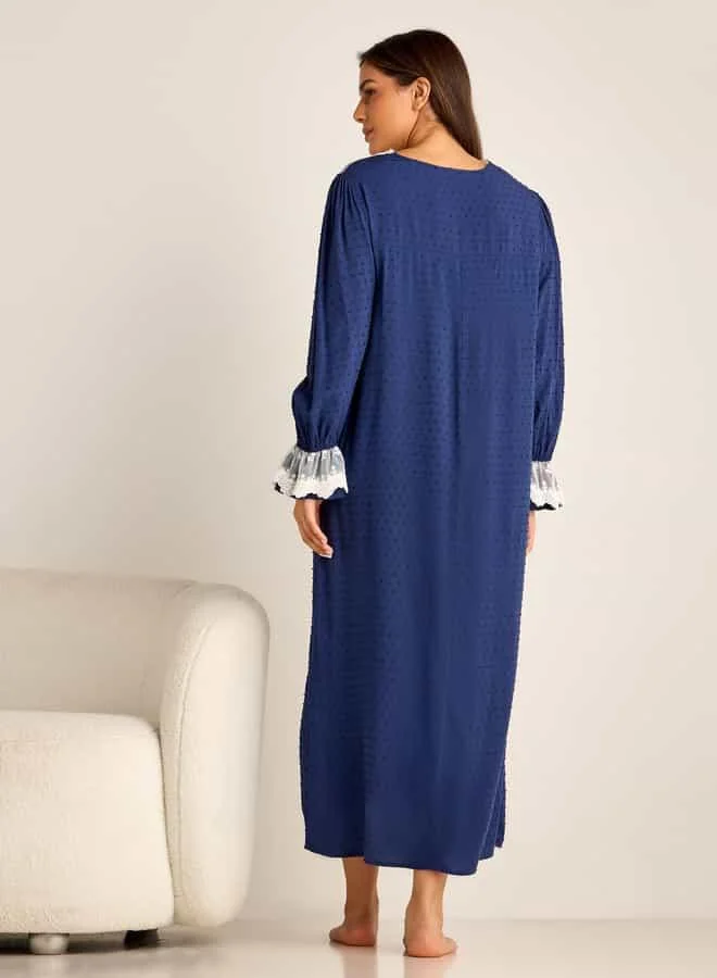 Splash FAV Lace Detail Textured Maternity Dress with Long Sleeves