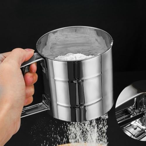 Rexez Stainless Steel Flour Sifter for Baking, Durable Mesh Sieve with Comfortable Handle, Atta Shifter (Semi-Automatic) - Image 2