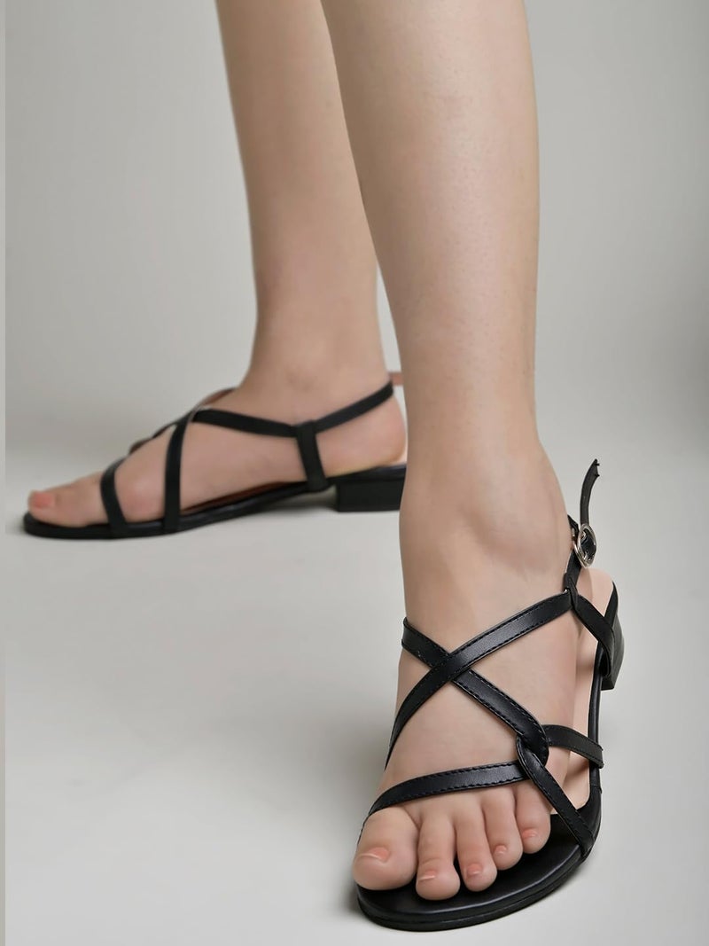 Shoetopia Women's SND-179 Flat Sandal-7 Kids UK (SND-179-Black)-EU40 - Image 2