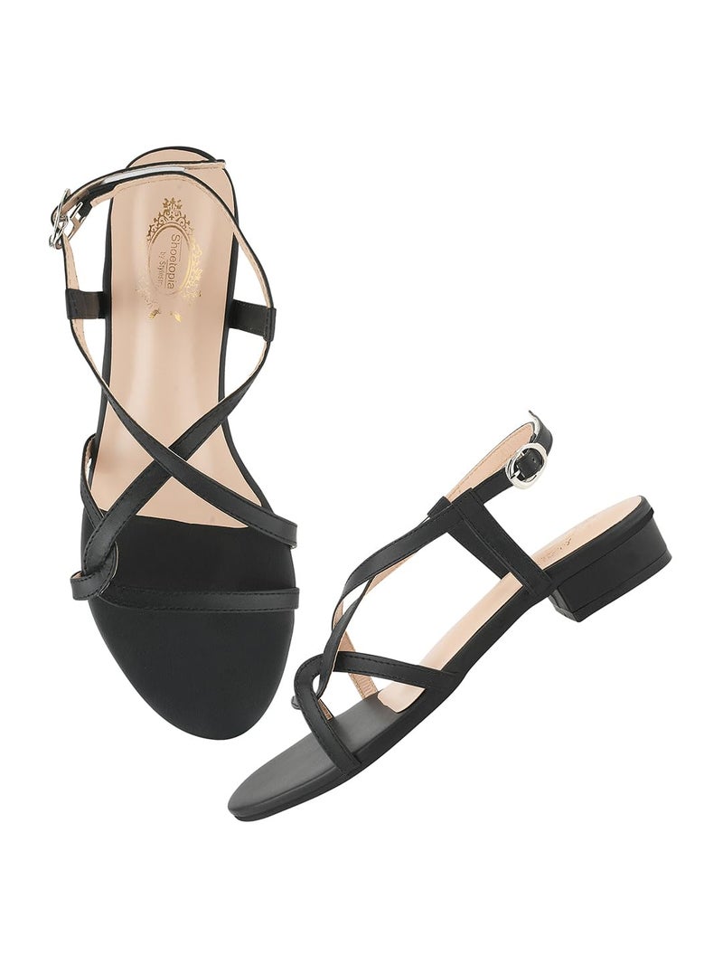 Shoetopia Women's SND-179 Flat Sandal-7 Kids UK (SND-179-Black)-EU40 - Image 1