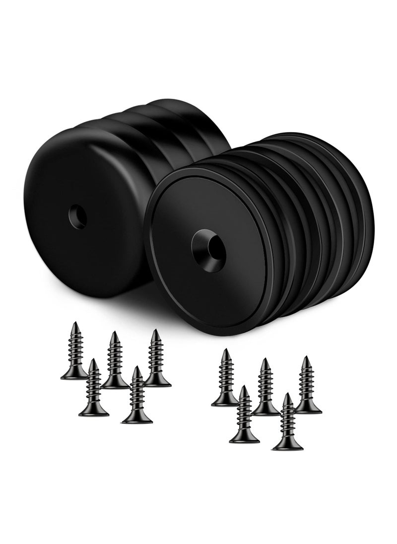 10 Pack Neodymium Round Base Cup Magnets, 30LBS Strong Rare Earth Magnets with Heavy Duty Countersunk Hole and Stainless Screws for Refrigerator, Craft, Home, Office Black - Image 1