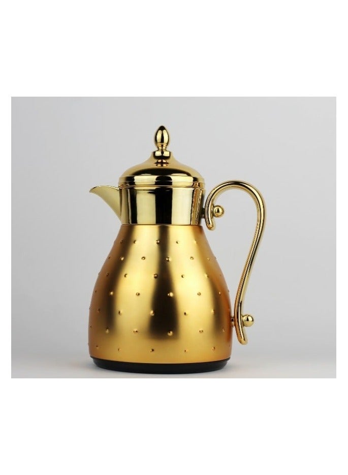 Al-Andalus Stainless Steel Thermal Coffee Pot 0.35 Liter – Matte Gold with Dotted Pattern, Insulated Hot & Cold Beverage Pitcher for Home & Office