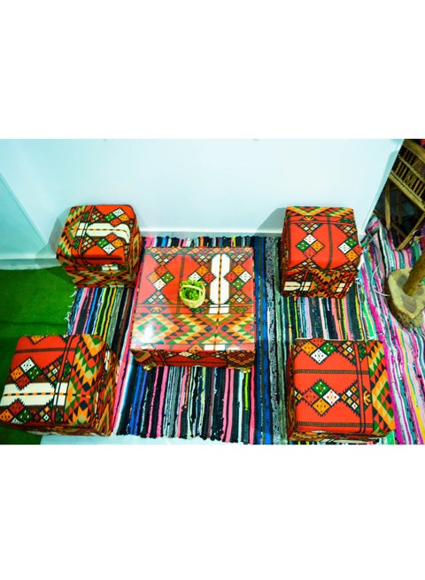 From Egypt Antiques, a set of red modern poufs in Arabic style, completely handmade, 4 poufs + a table