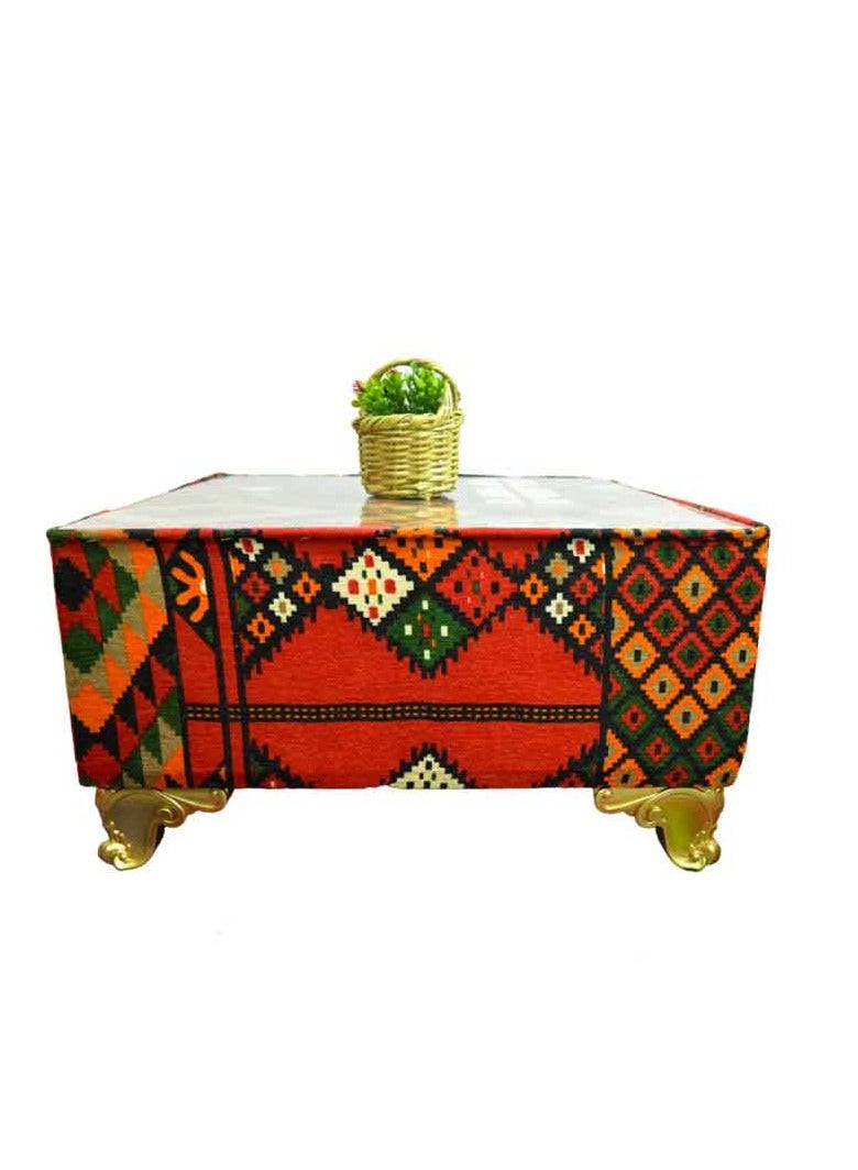 From Egypt Antiques, a set of red modern poufs in Arabic style, completely handmade, 4 poufs + a table
