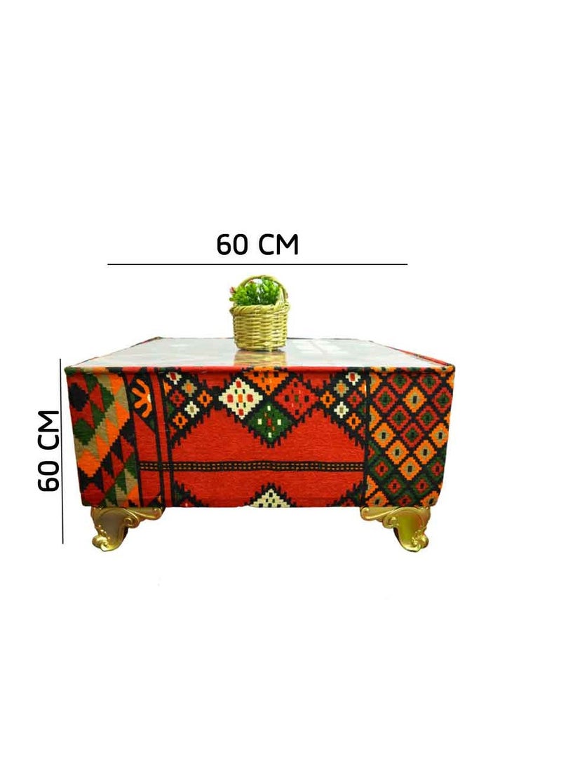 From Egypt Antiques, a set of red modern poufs in Arabic style, completely handmade, 4 poufs + a table