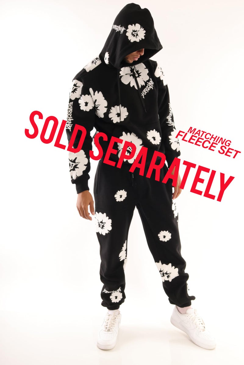 SCREENSHOT SCREENSHOT-H11510 Mens Urban Hip Hop Premium Streetwear Overzise Fit Fleece Hoodie Logo Flower High Density Puff Print Fashion Pullover Sweatshirt-Black/White-Medium - Image 5