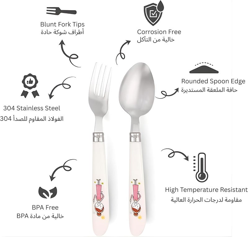 برين جيجلز مجموعة أدوات المائدة للأطفال مع حقيبة، ملعقة وشوكة وعيدان تناول الطعام بحواف مستديرة من الفولاذ المقاوم للصدأ مع مقابض ناعمة، مجموعة أدوات مائدة آمنة من BPA بمقابض محفورة بشخصيات مرحة للأطفال (عبوة من 1، أحمر) - Image 2