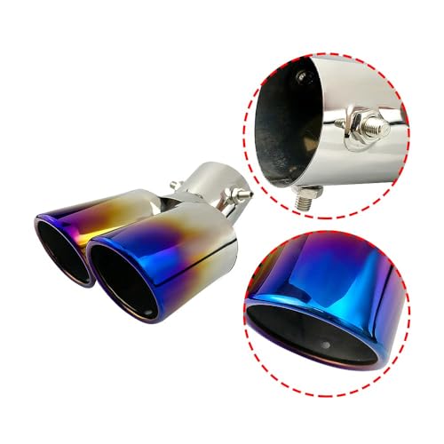 OtpOutopa Dual Exhaust Tips, Stainless Steel Double Outlet Car Muffler Tail Tip Exhaust Curved Type Tailpipe Tip 63mm/2.5" Inlet Bolt-on Exhaust Tip Bevel Port (Curved,Baked Blue) - Image 5