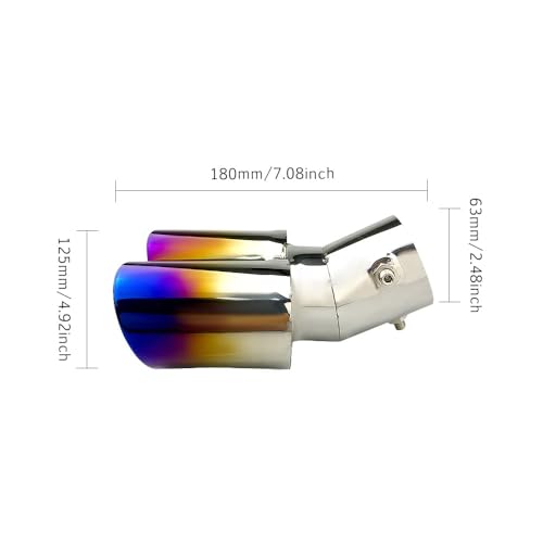 OtpOutopa Dual Exhaust Tips, Stainless Steel Double Outlet Car Muffler Tail Tip Exhaust Curved Type Tailpipe Tip 63mm/2.5" Inlet Bolt-on Exhaust Tip Bevel Port (Curved,Baked Blue) - Image 4