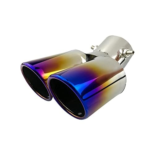 OtpOutopa Dual Exhaust Tips, Stainless Steel Double Outlet Car Muffler Tail Tip Exhaust Curved Type Tailpipe Tip 63mm/2.5" Inlet Bolt-on Exhaust Tip Bevel Port (Curved,Baked Blue) - Image 2