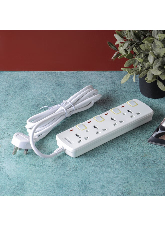 Olsenmark 4 Way Power Socket with Individual Switches- OMES1728D, 3-meter Extension Cord White 0.709kg - Image 5