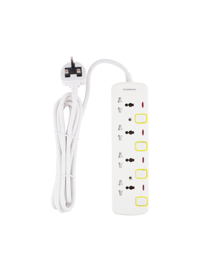Olsenmark 4 Way Power Socket with Individual Switches- OMES1728D, 3-meter Extension Cord White 0.709kg - Image 1