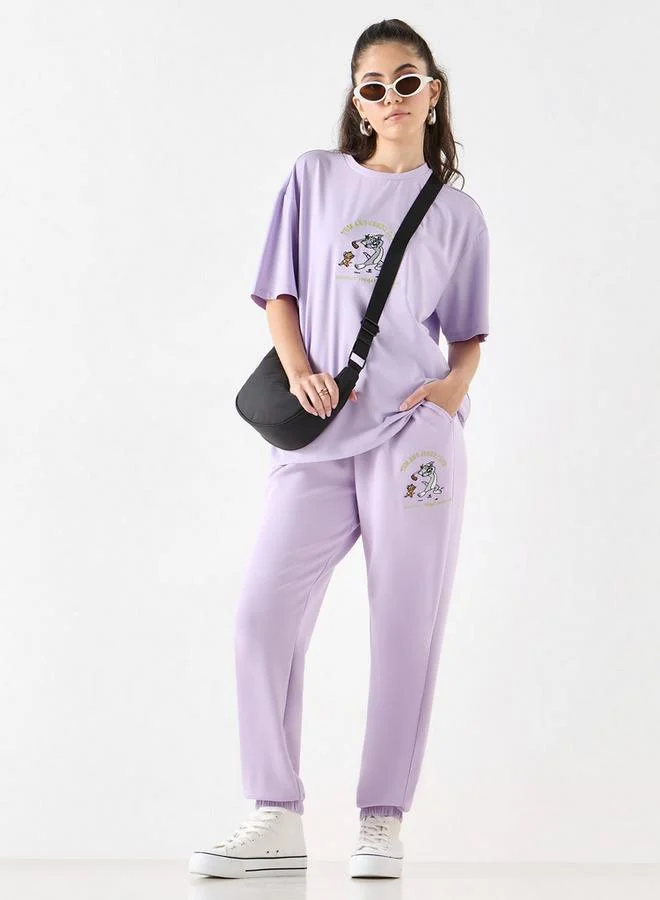 SP Characters Tom and Jerry Embroidered Joggers with Drawstring Closure and Pockets