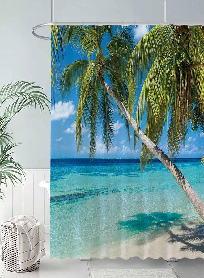 Allenjoy 72x72 inch Summer Seaside Shower Curtain Tropical Paradise Beach Blue Sky Palm Tree Decor Home Bathroom Bathtub Curtains Durable Washable Fabric (Hooks Not Included) - Image 2