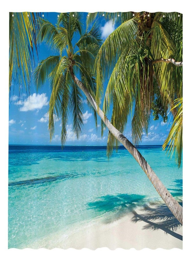 Allenjoy 72x72 inch Summer Seaside Shower Curtain Tropical Paradise Beach Blue Sky Palm Tree Decor Home Bathroom Bathtub Curtains Durable Washable Fabric (Hooks Not Included) - Image 1