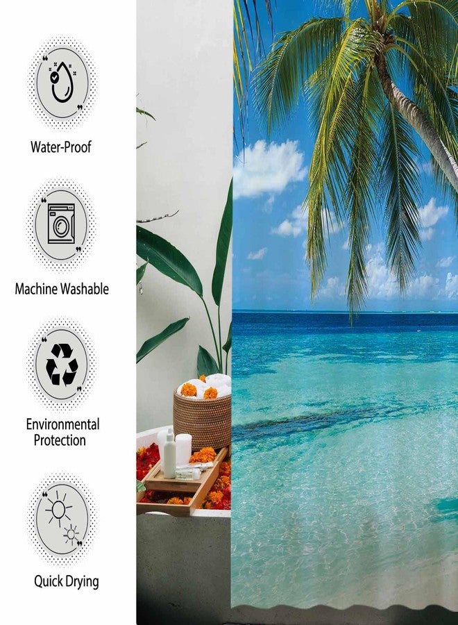 Allenjoy 72x72 inch Summer Seaside Shower Curtain Tropical Paradise Beach Blue Sky Palm Tree Decor Home Bathroom Bathtub Curtains Durable Washable Fabric (Hooks Not Included) - Image 4