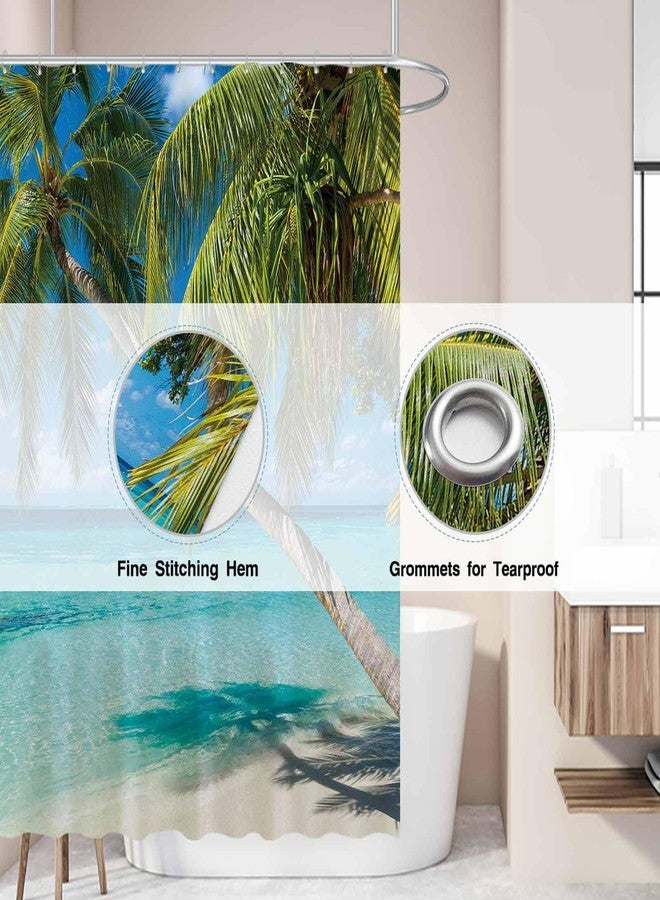 Allenjoy 72x72 inch Summer Seaside Shower Curtain Tropical Paradise Beach Blue Sky Palm Tree Decor Home Bathroom Bathtub Curtains Durable Washable Fabric (Hooks Not Included) - Image 3