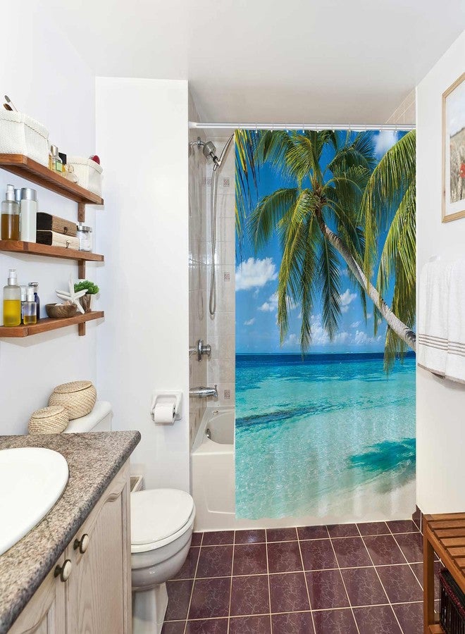 Allenjoy 72x72 inch Summer Seaside Shower Curtain Tropical Paradise Beach Blue Sky Palm Tree Decor Home Bathroom Bathtub Curtains Durable Washable Fabric (Hooks Not Included) - Image 5
