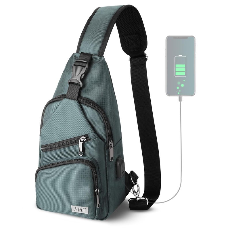 AMJ Crossbody Sling Bag Men Women, Casual Shoulder Backpack, Chest Daypack Satchel for Hiking Travel (Green, Small) - Image 1