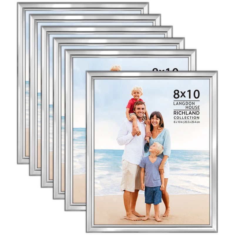 Langdon House 8x10 Picture Frames Set Silver 6 Pack Distinguished Edging for Classic Style Richland Collection