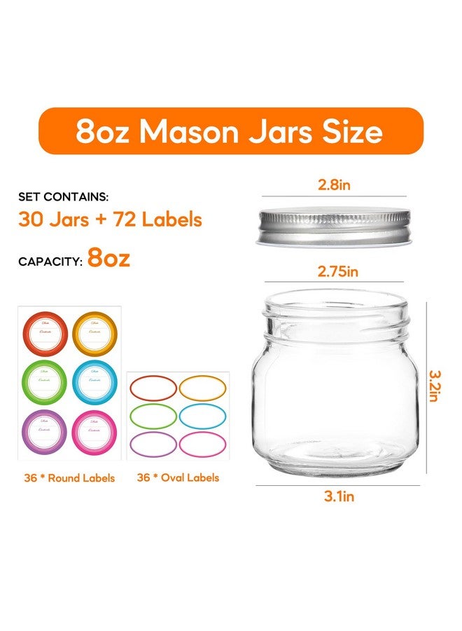 SZUAH 30 Pack Small Mason Jars 8 oz with Lids, Half Pint Canning Jars with 72 Free Labels, Regular Mouth Glass Jars for Canning, Preserving, Candle, DIY & Meal Prep - Image 2