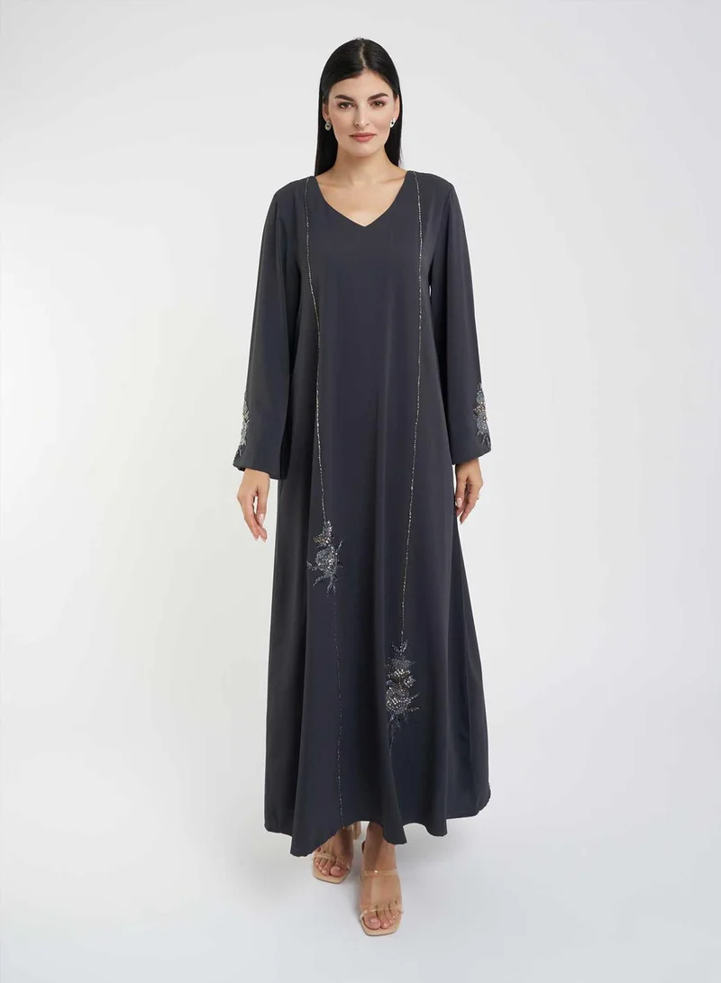 KASHKHA Solid Jalabiya with Embellishments