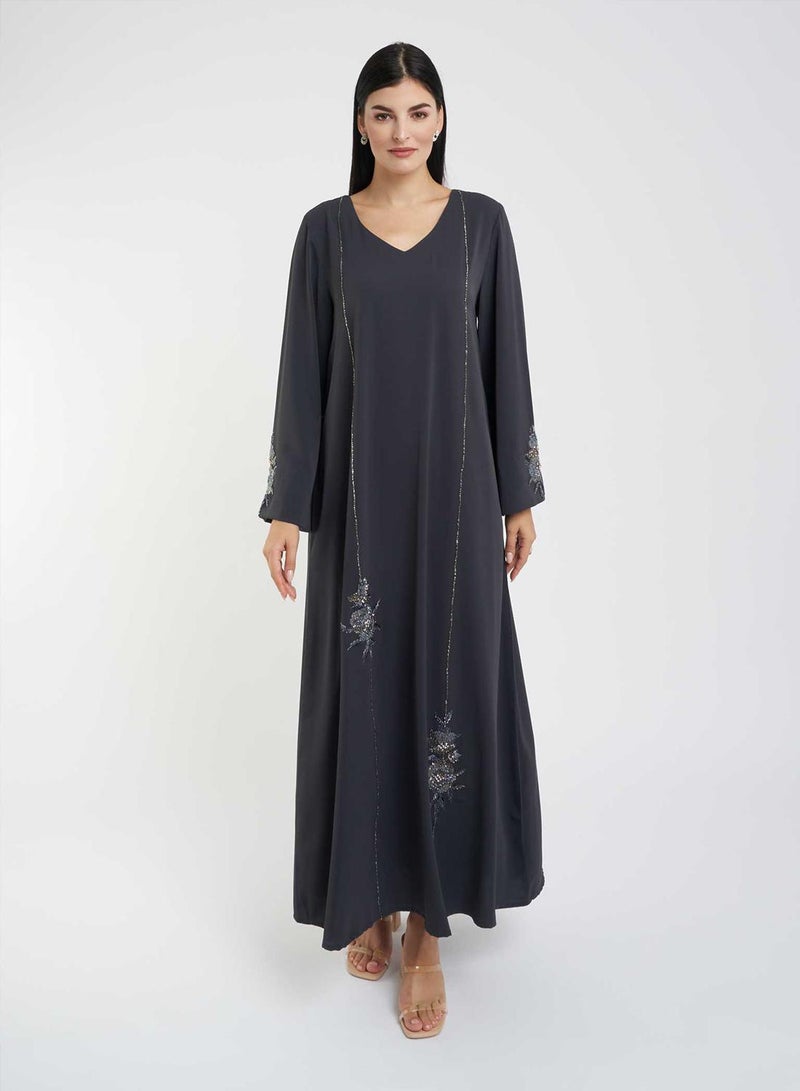 KASHKHA Solid Jalabiya with Embellishments - Image 1