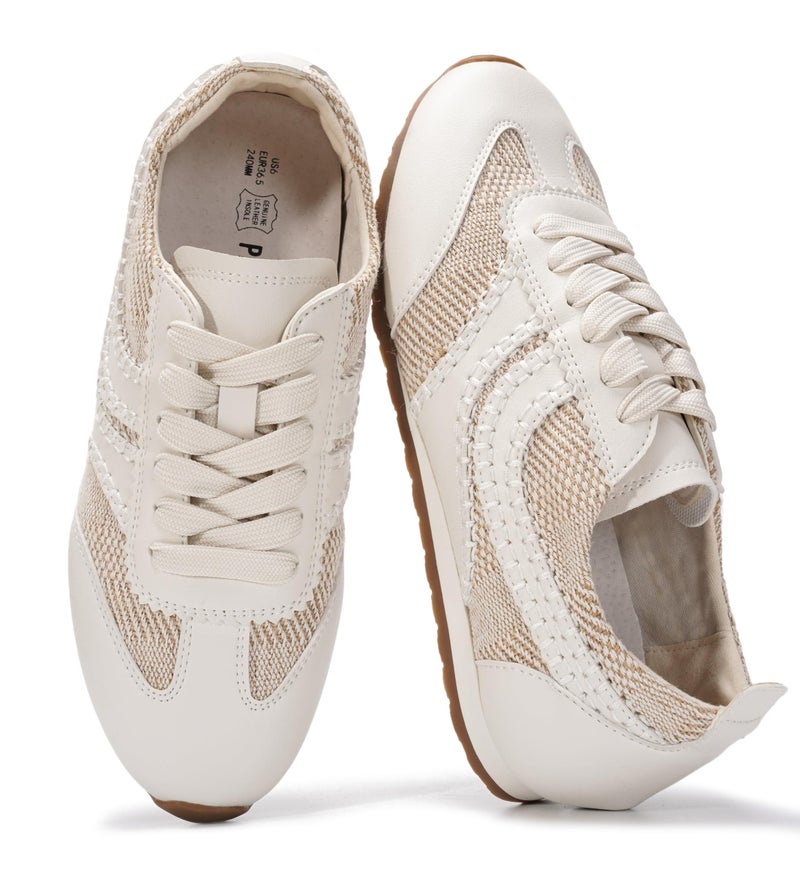 Project Cloud Leather Barefoot Shoes Women â€“ Memory Foam Lace-Up Womens Sneakers â€“ Lightweight & Non Slip Womens Shoes Casual â€“ All-Day Women's Fashion Sneakers for 2026 (Monica,NATRAFFIA,8) - Image 1