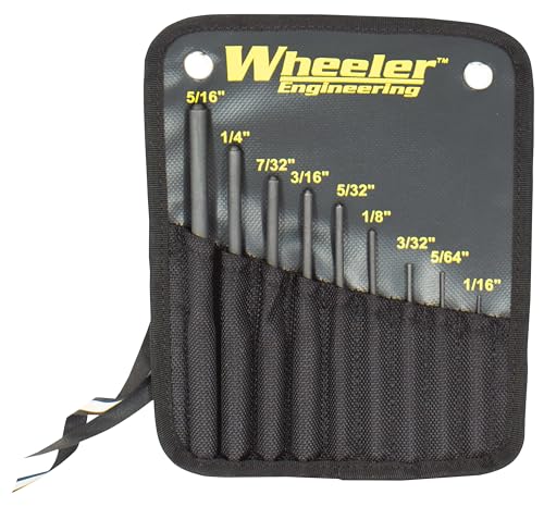 Wheeler Roll Pin Punch Set with 9 Steel Punches, Labeled Rollup Storage Bag for Firearm Maintenance and Gunsmithing - Image 1