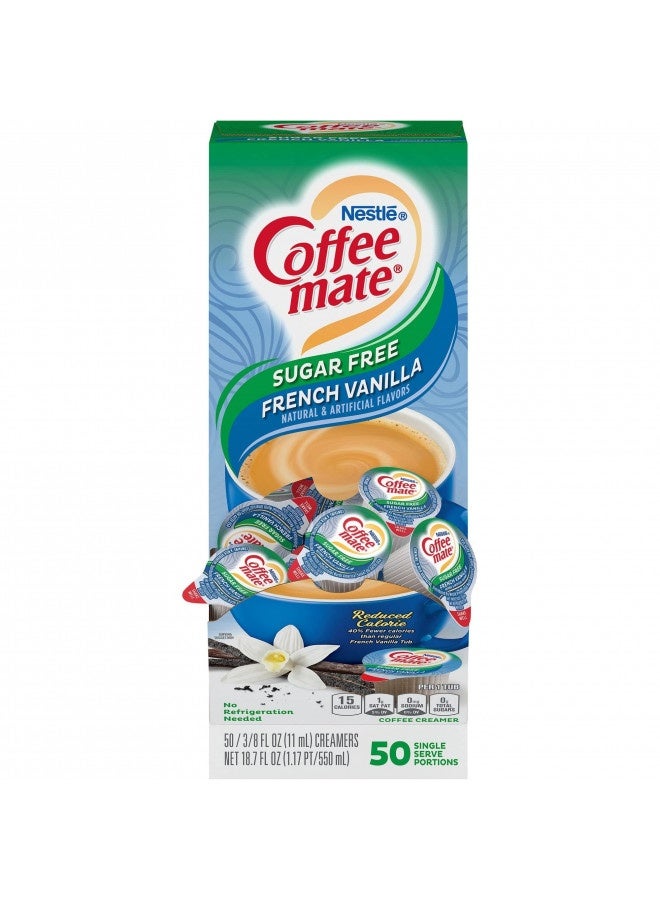 Nestle Coffee Mate Coffee Creamer, Sugar Free French Vanilla, Liquid Creamer Singles, Non Dairy, No Refrigeration, Box Of 50 Singles - Image 1