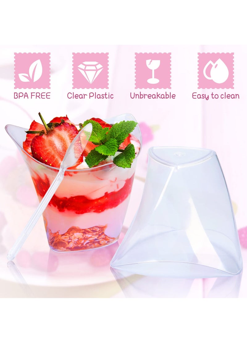 SYOSI 50 Pcs Plastic Dessert Cups without Lids 4.5 oz Mini Clear Dessert Cups with Spoons Disposable Trifle Mousse Dessert Cup Triangular Parfait Appetizers Tumbler Pudding Fruit Serve Cup for Party  - Image 2
