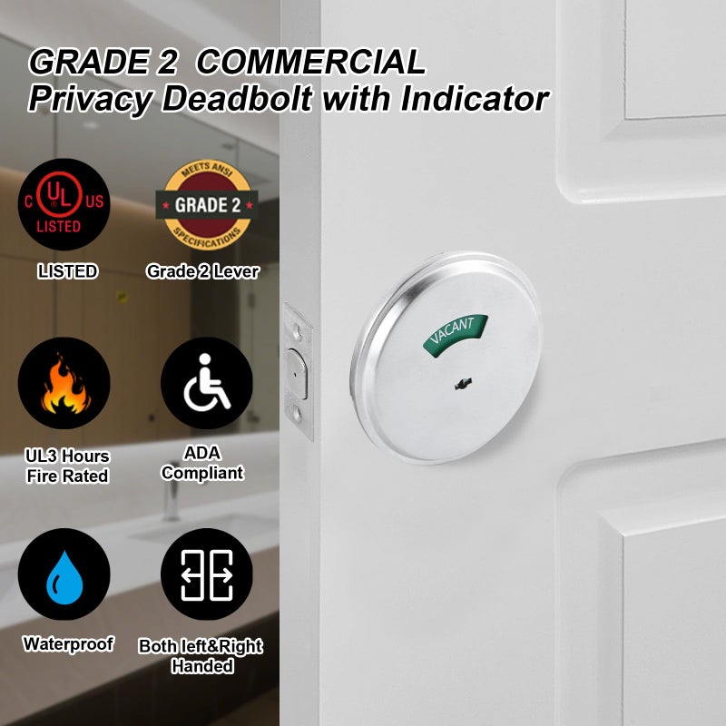 NEWBANG Grade 2 ADA Commercial Heavy Duty Privacy Deadbolt with Occupancy Indicator UL Listed and 3 Hour Fire Rated, Satin Chrome 26D, Left and Right Handed,MD-C2-Deadbolt-1P - Image 2