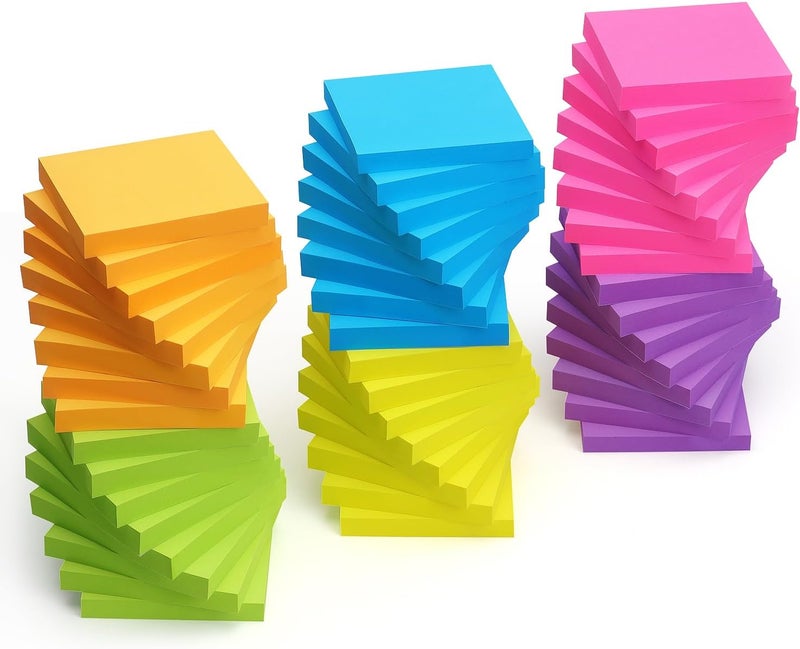 Winner Aura Sticky Notes 3x3 inch Bright Colors Self-Stick Pads 48 Pads/Pack 90 Sheets/Pad Total 4320 Sheets - Image 1