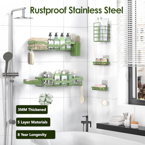 NESOMI Shower Caddy Adhesive Shower Organizer 7-Pack, Rustproof Stainless Steel Bathroom Shelves, Large Capacity No-Drill Rack Storage Accessories with Soap Dish Toothbrush Holder Hooks - Image 5
