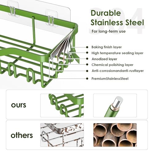 NESOMI Shower Caddy Adhesive Shower Organizer 7-Pack, Rustproof Stainless Steel Bathroom Shelves, Large Capacity No-Drill Rack Storage Accessories with Soap Dish Toothbrush Holder Hooks - Image 3