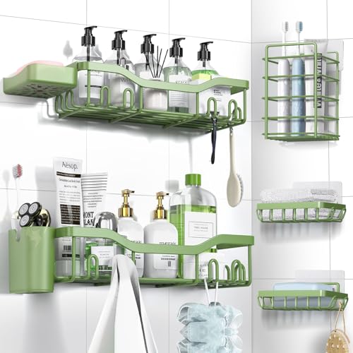 NESOMI Shower Caddy Adhesive Shower Organizer 7-Pack, Rustproof Stainless Steel Bathroom Shelves, Large Capacity No-Drill Rack Storage Accessories with Soap Dish Toothbrush Holder Hooks - Image 1