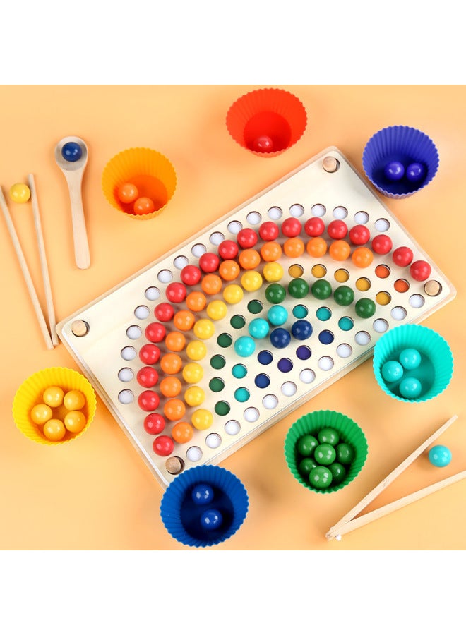 Nordic Style Rainbow Pinch Bead Game Early Childhood Education Pinch Chopsticks Training Fine Movements Wooden Toys-Color:YF-Rainbow Beads  - Image 1