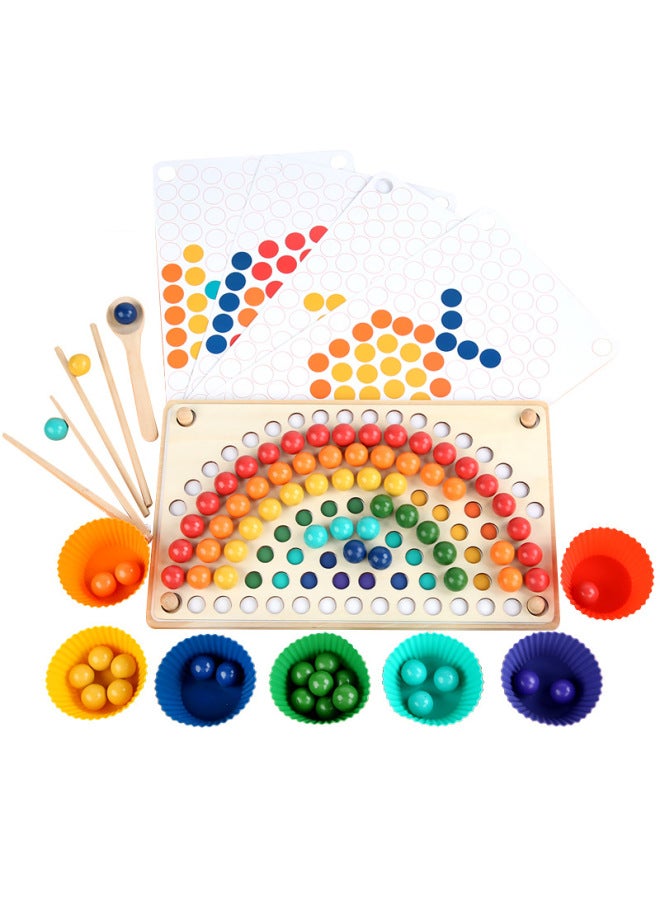 Nordic Style Rainbow Pinch Bead Game Early Childhood Education Pinch Chopsticks Training Fine Movements Wooden Toys-Color:YF-Rainbow Beads  - Image 5