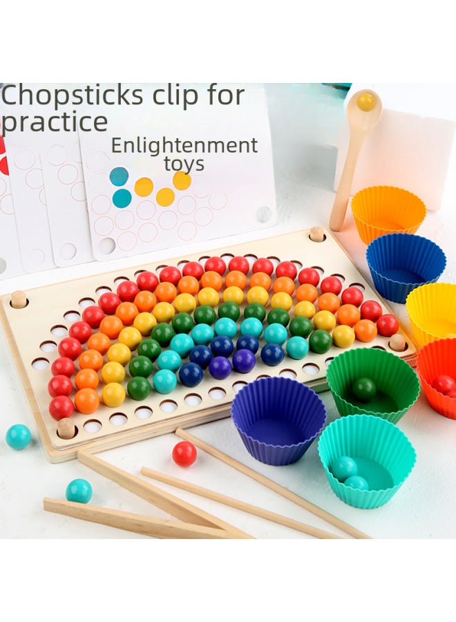 Nordic Style Rainbow Pinch Bead Game Early Childhood Education Pinch Chopsticks Training Fine Movements Wooden Toys-Color:YF-Rainbow Beads  - Image 3