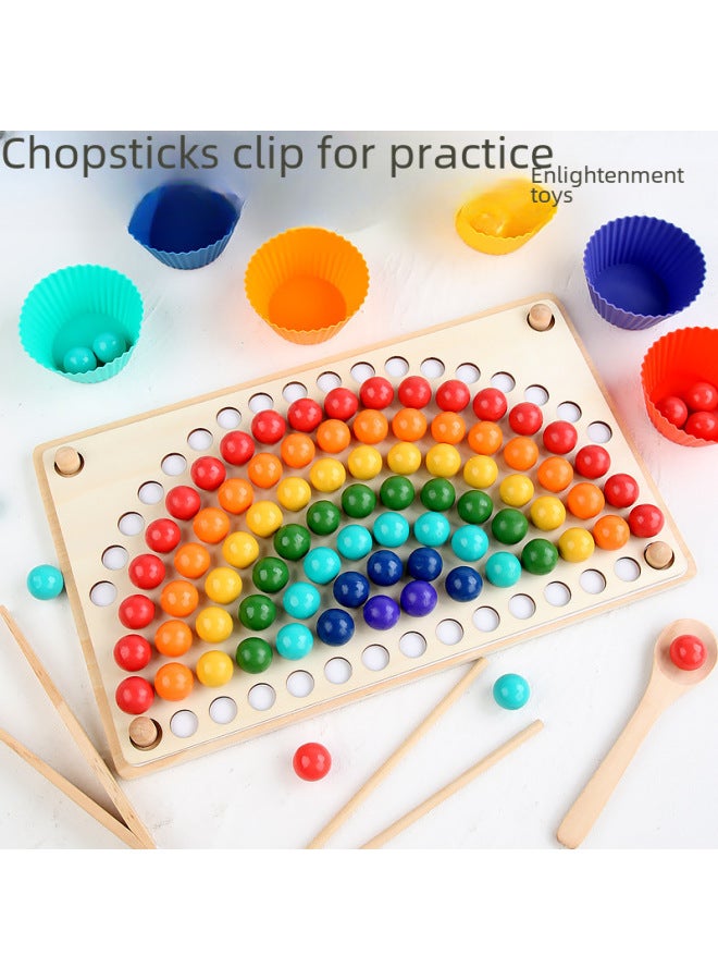 Nordic Style Rainbow Pinch Bead Game Early Childhood Education Pinch Chopsticks Training Fine Movements Wooden Toys-Color:YF-Rainbow Beads  - Image 2