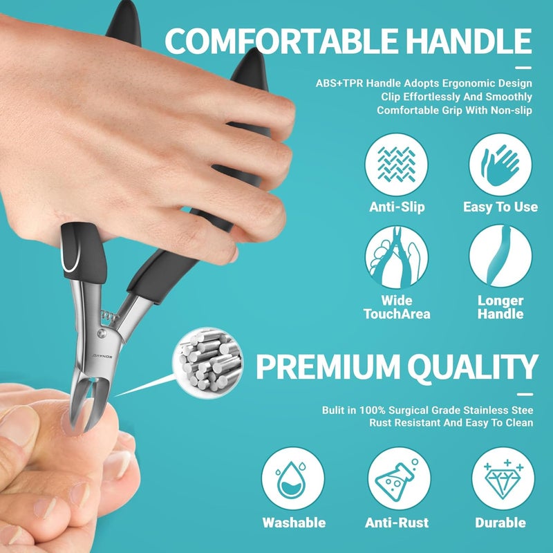 RONAVO Toe Nail Clipper Set  Ingrown Toenail Treatment  Toenail Clippers for Ingrown Nails  Heavy Duty Professional Toe Nail Clippers for Men  Women Large Toenail Nipper - Image 5