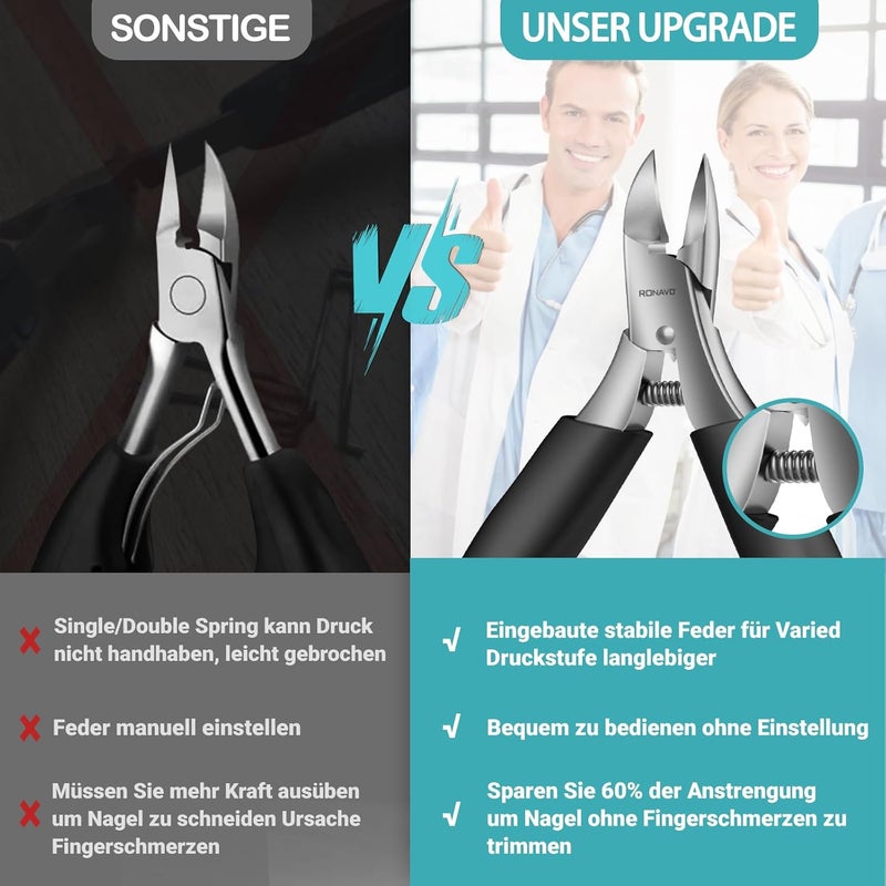 RONAVO Toe Nail Clipper Set  Ingrown Toenail Treatment  Toenail Clippers for Ingrown Nails  Heavy Duty Professional Toe Nail Clippers for Men  Women Large Toenail Nipper - Image 2