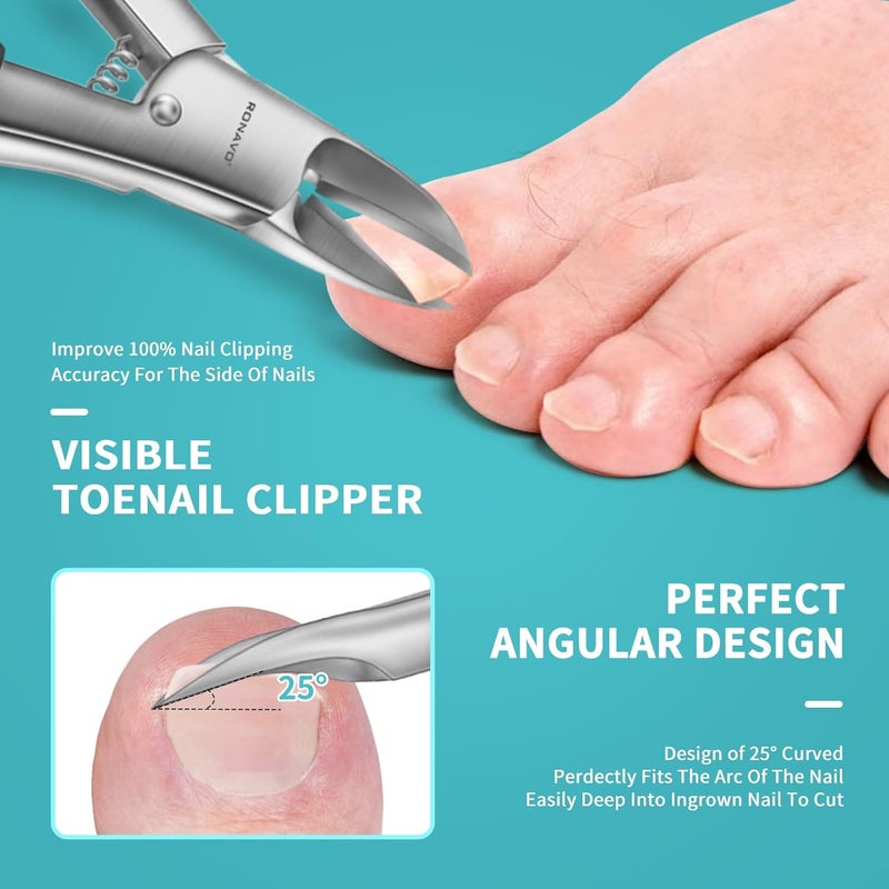 RONAVO Toe Nail Clipper Set  Ingrown Toenail Treatment  Toenail Clippers for Ingrown Nails  Heavy Duty Professional Toe Nail Clippers for Men  Women Large Toenail Nipper - Image 4