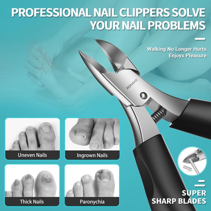 RONAVO Toe Nail Clipper Set  Ingrown Toenail Treatment  Toenail Clippers for Ingrown Nails  Heavy Duty Professional Toe Nail Clippers for Men  Women Large Toenail Nipper - Image 3
